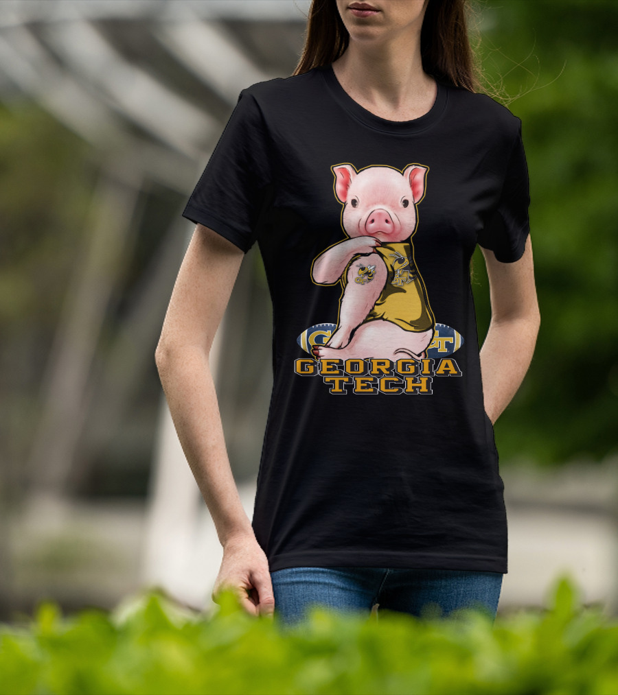 Pig Wearing Georgia Tech Yellow Jackets Mascot Jersey T-Shirt
