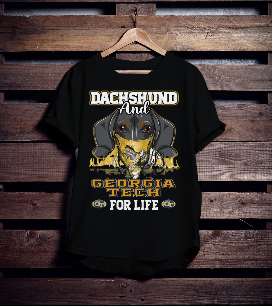 Dachshund And Georgia Tech GT For Life Yellow Jackets T-Shirt