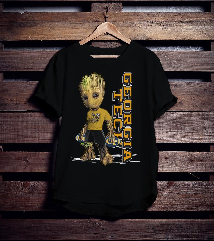 Groot In Georgia Tech Yellow Jackets Shirt With Buzz T-Shirt