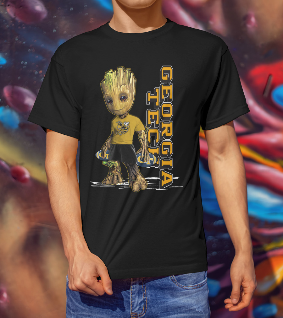 Groot In Georgia Tech Yellow Jackets Shirt With Buzz T-Shirt
