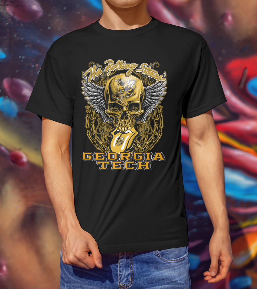 The Rolling Stones Winged Skull Georgia Tech Yellow Jackets T-Shirt