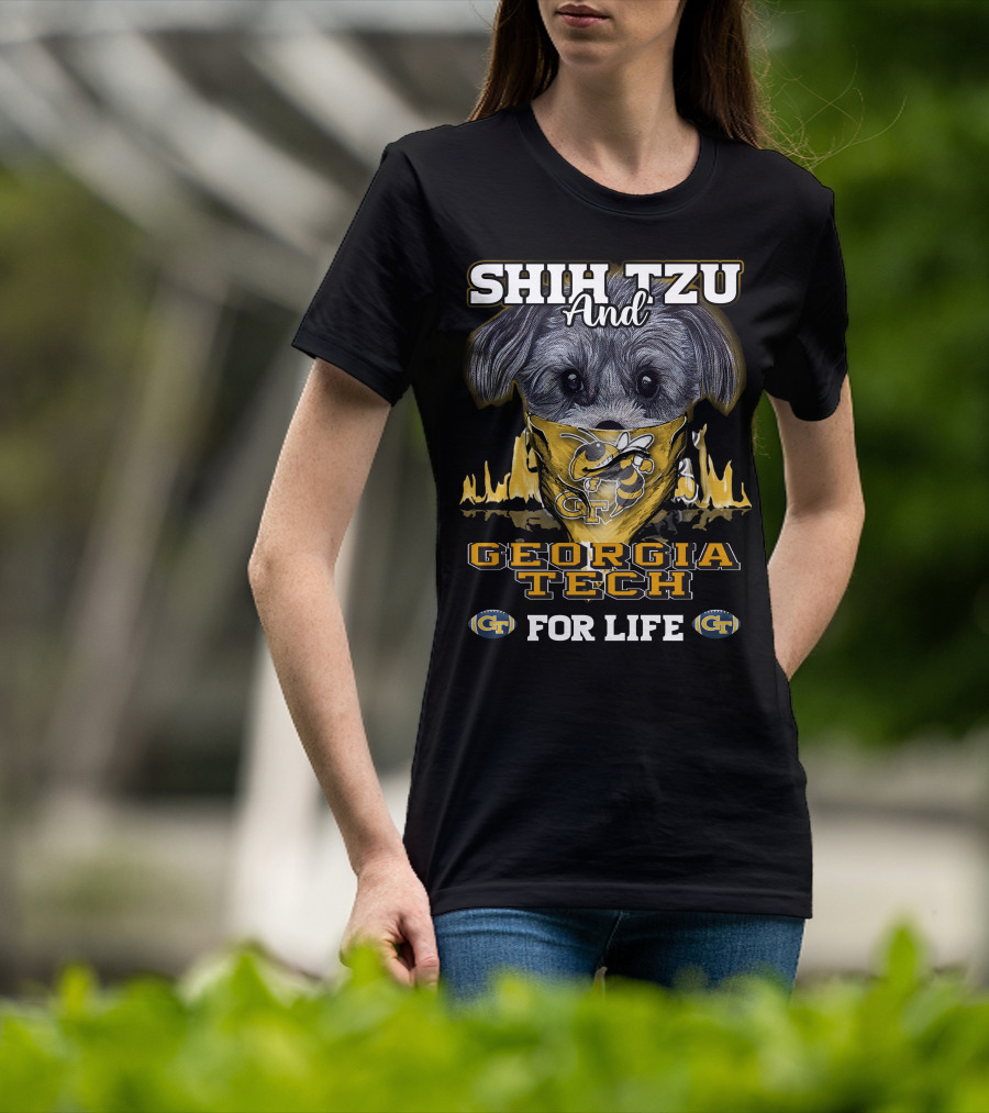 Shih Tzu And Georgia Tech For Life GT Yellow Jackets T-Shirt