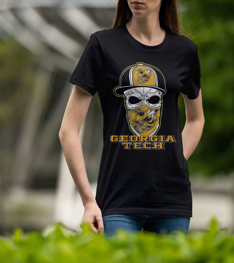 Skull Hat Georgia Tech Yellow Jackets Buzz Mascot T-Shirt