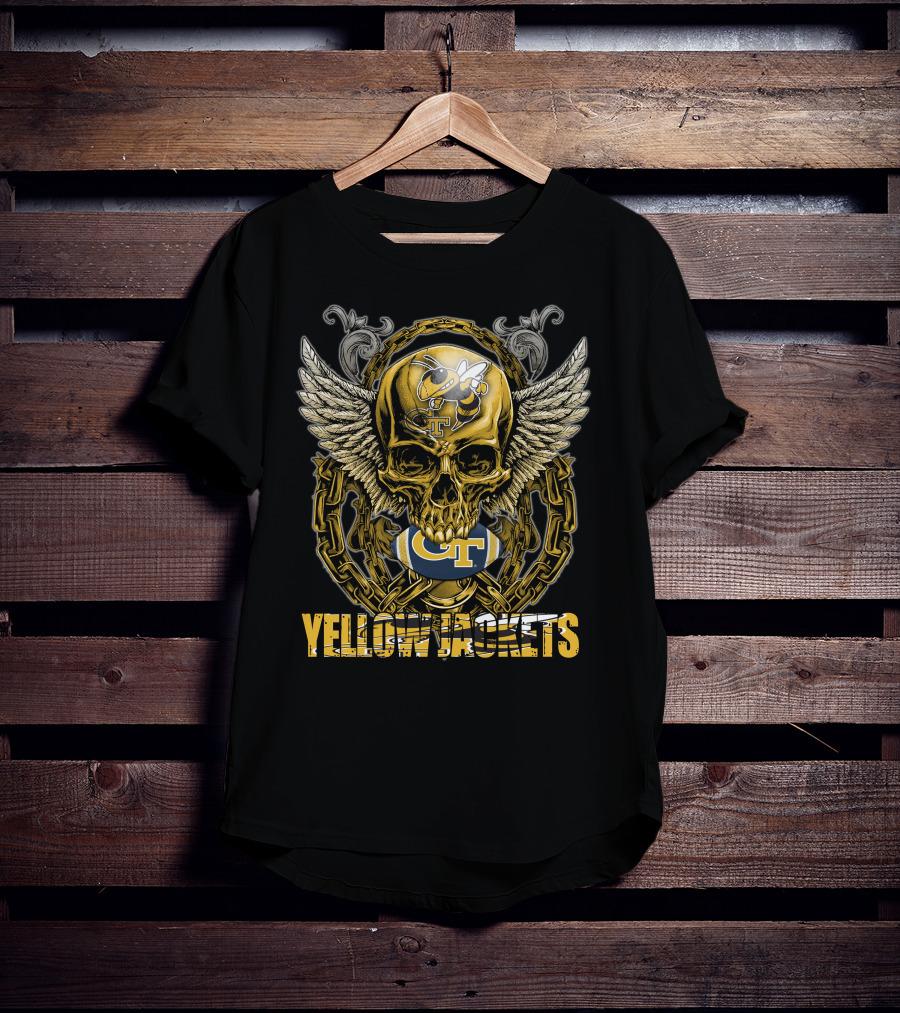 Skullfb Georgia Tech Gt Yellow Jackets Winged Skull Football T-Shirt