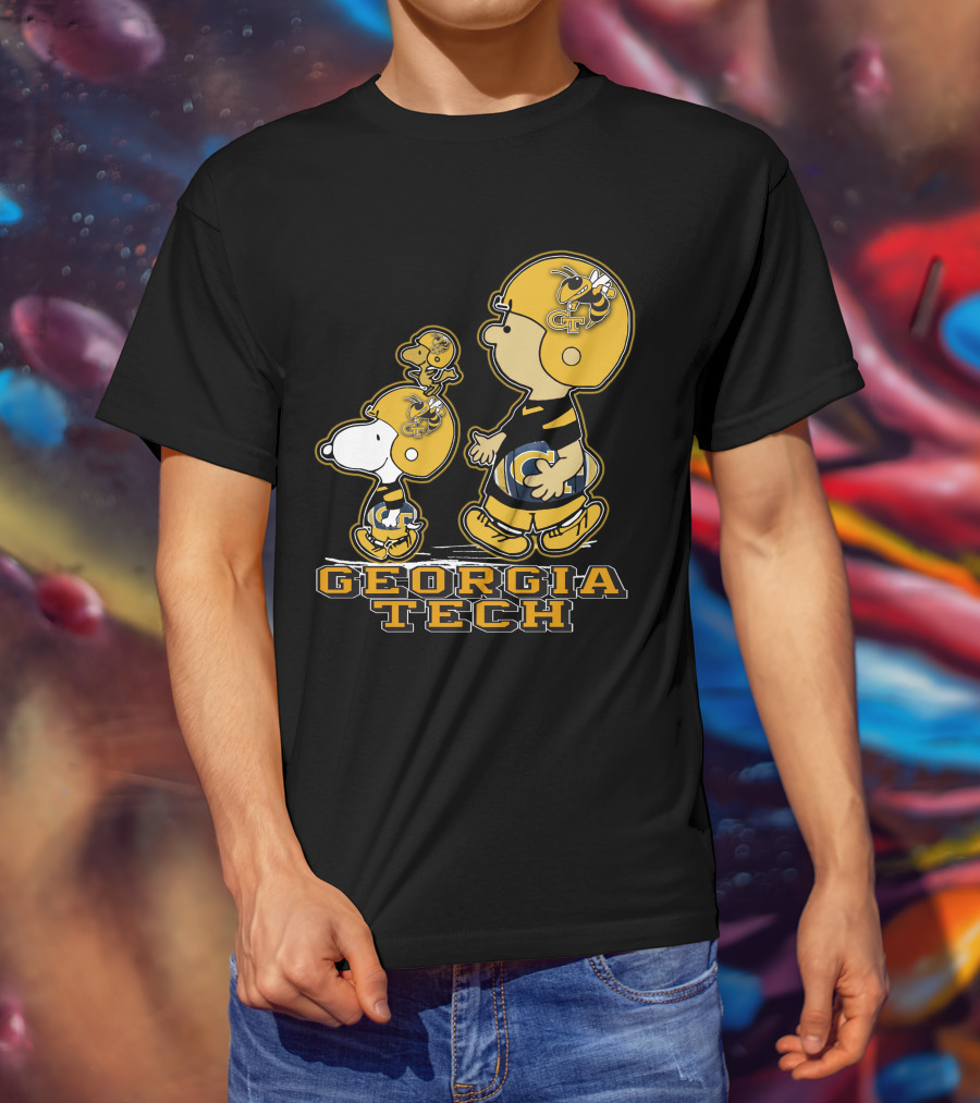 Snpfootball Georgia Tech Yellow Jackets Charlie Brown And Snoopy Football Gear T-Shirt
