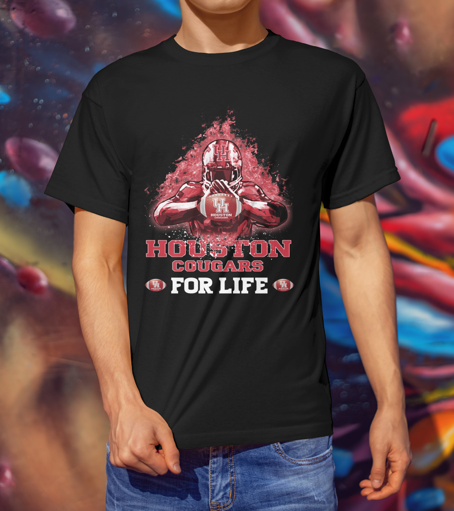 Houston Cougars UH Football Fire Graphic For Life T-Shirt