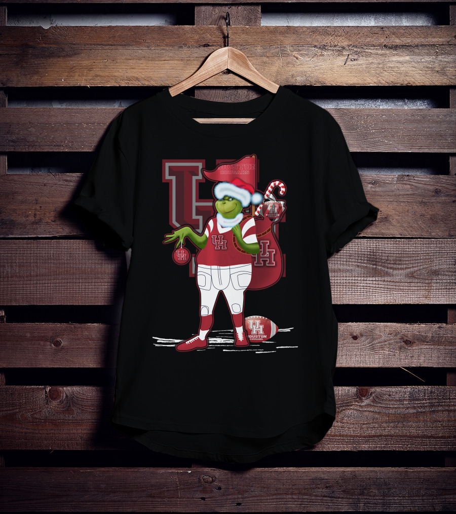 Grinchxmas Houston Cougars UH Football Santa Sack T-Shirt