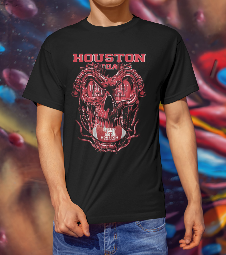 Houston Cougars Dragonskull Football T-Shirt