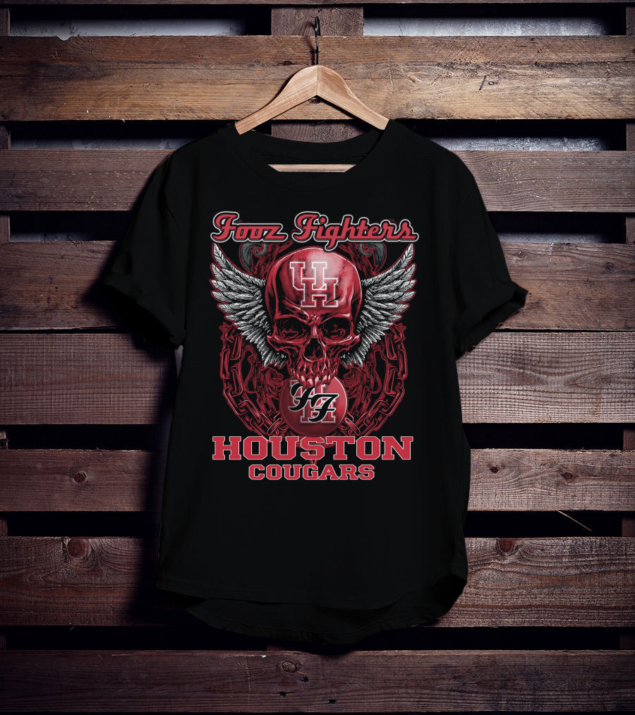 Foo Fighters Houston Cougars UH Skull Wings T-Shirt