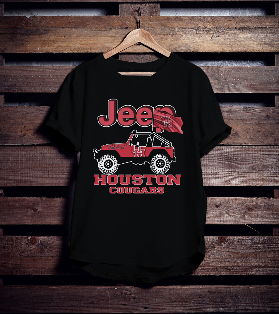 Jeep Houston Cougars UH Flag Logo Jeep Wrangler T-Shirt