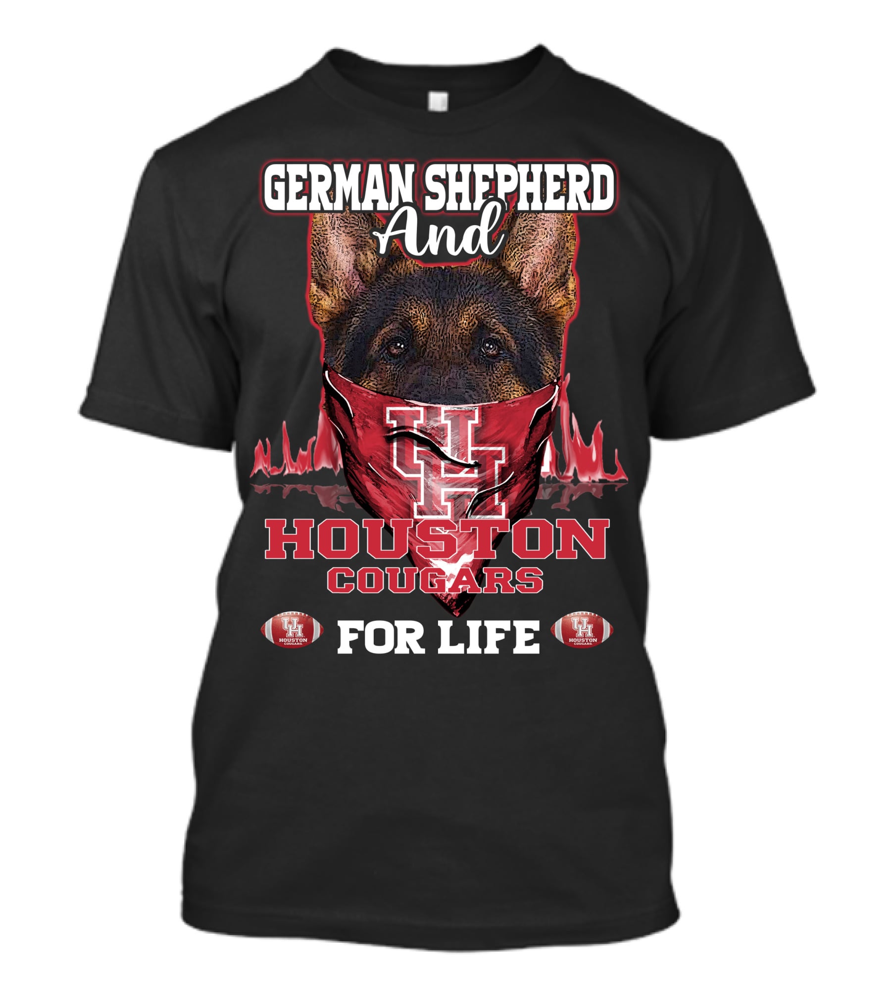 German Shepherd And Houston Cougars Uh For Life T-Shirt
