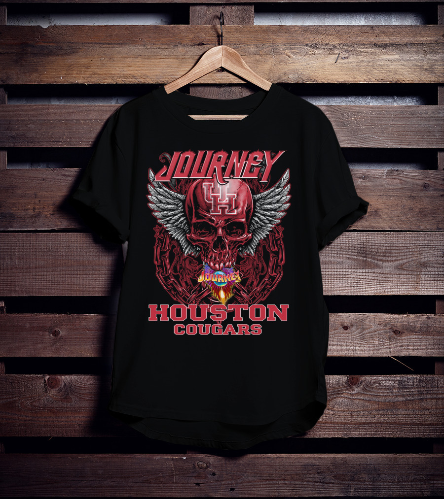 Journey Houston Cougars Skull Wings Flame Chains T-Shirt