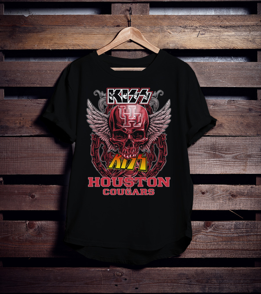 KISS Houston Cougars Skull Wings T-Shirt