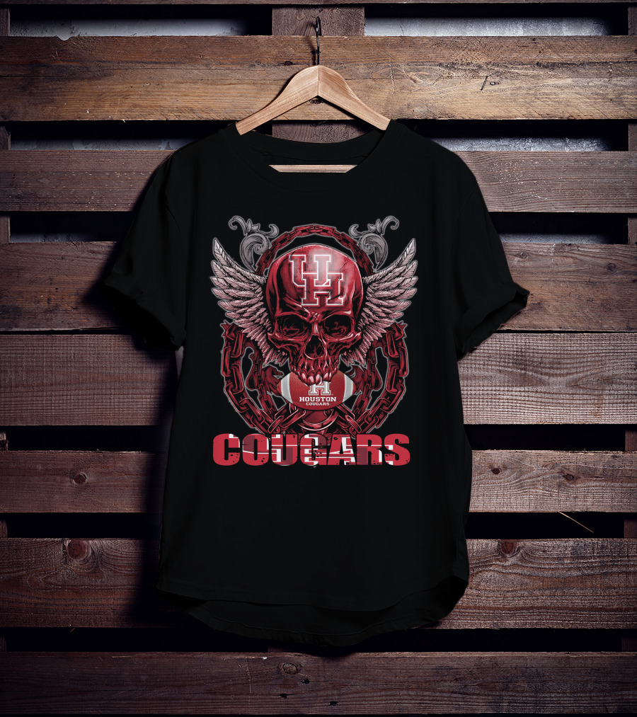 Houston Cougars Skull Wings Football Chain T-Shirt