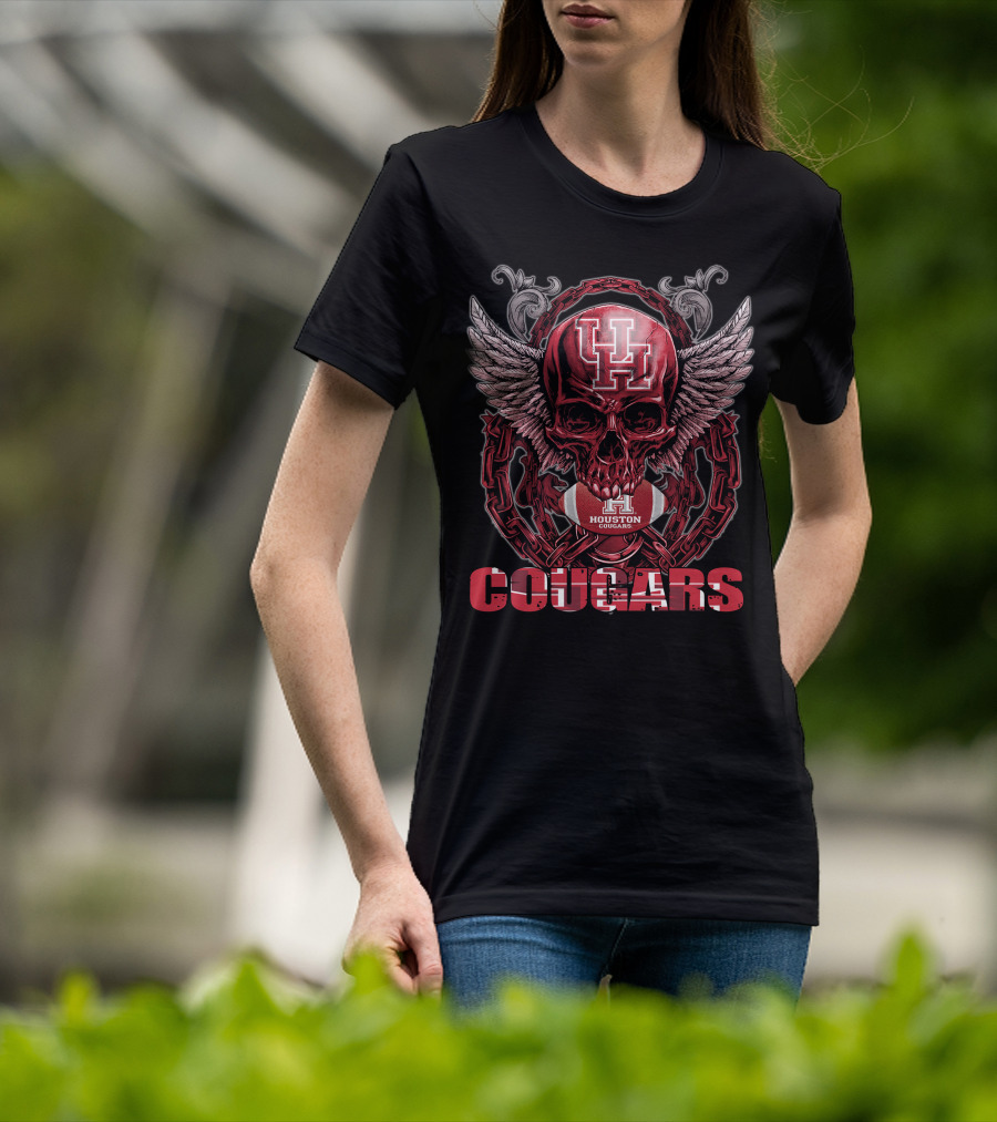 Houston Cougars Skull Wings Football Chain T-Shirt