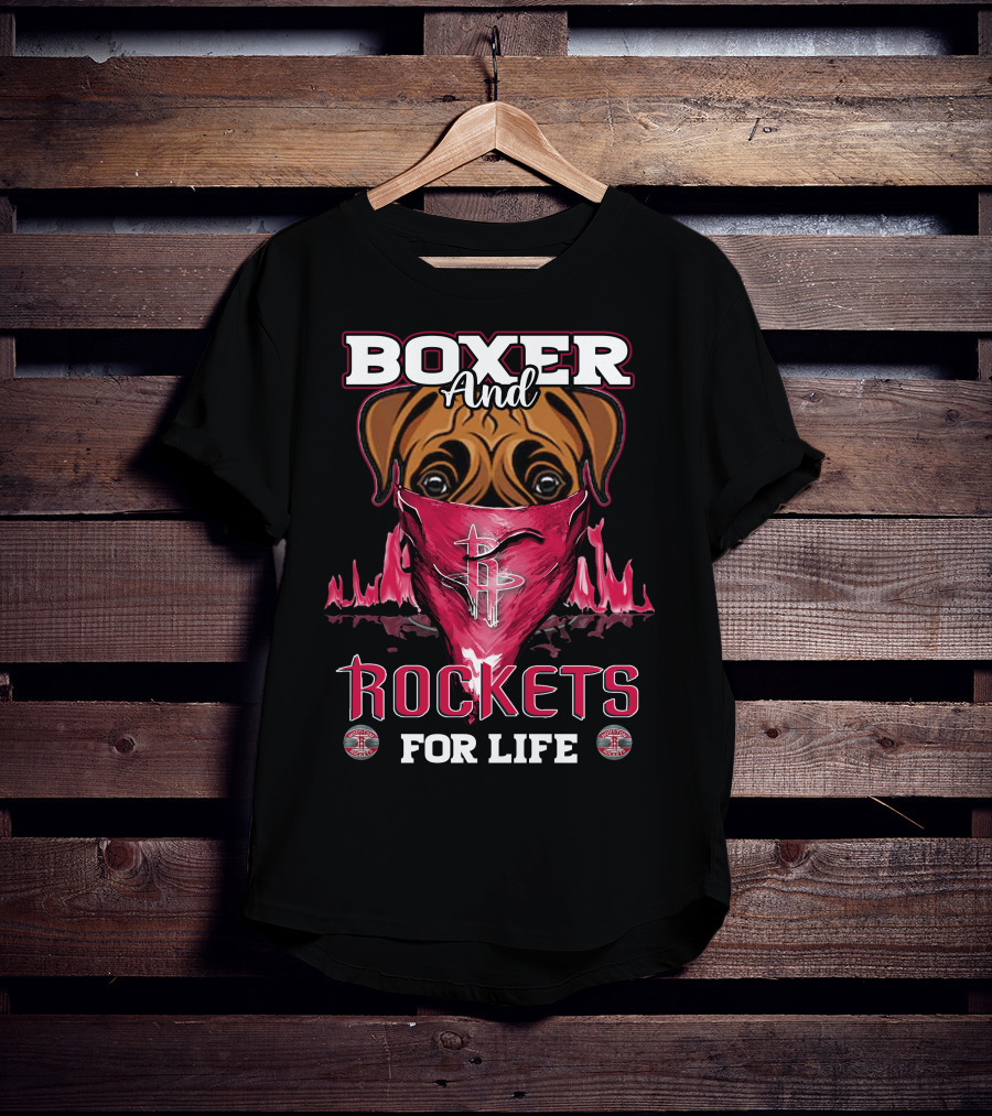 Boxer And Rockets For Life Houston Rockets Logo Dog Bandana T-Shirt