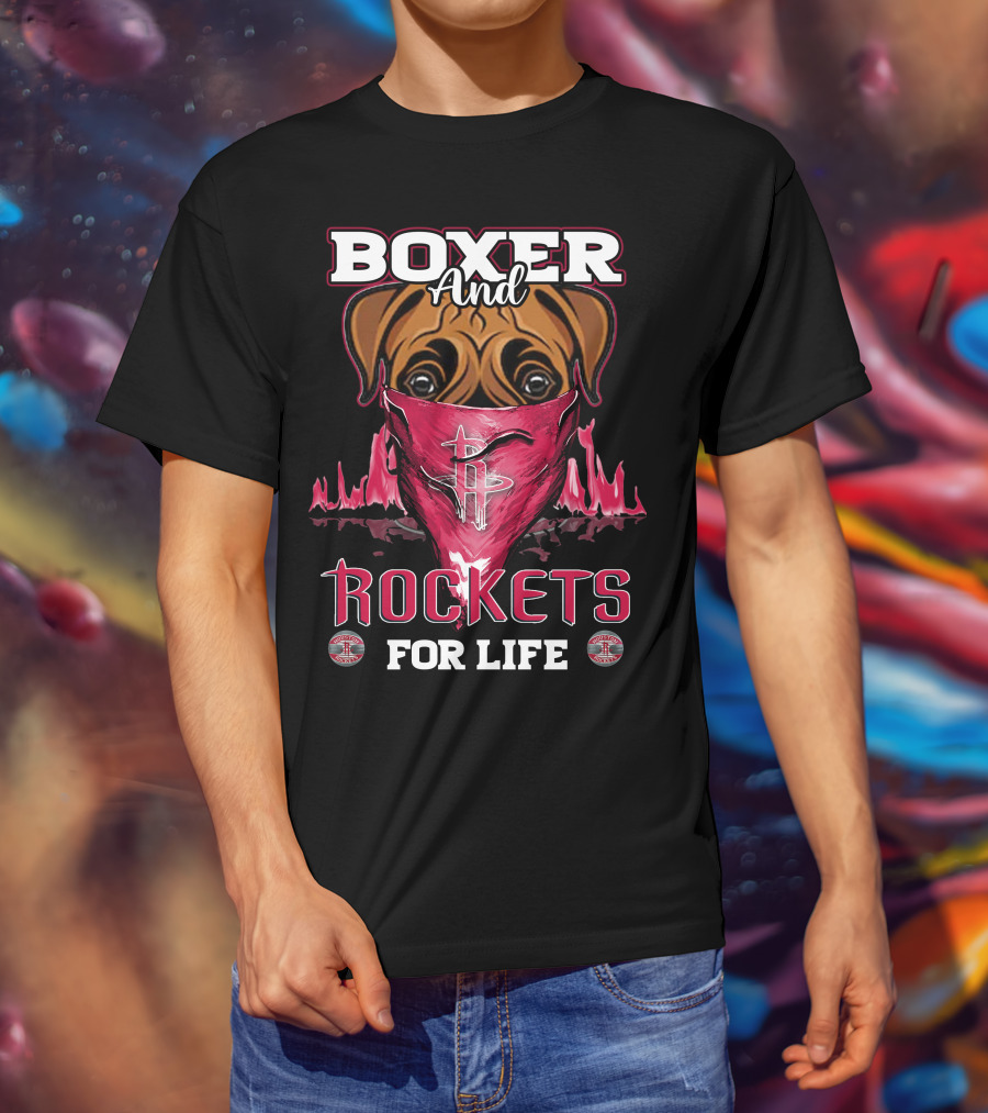 Boxer And Rockets For Life Houston Rockets Logo Dog Bandana T-Shirt