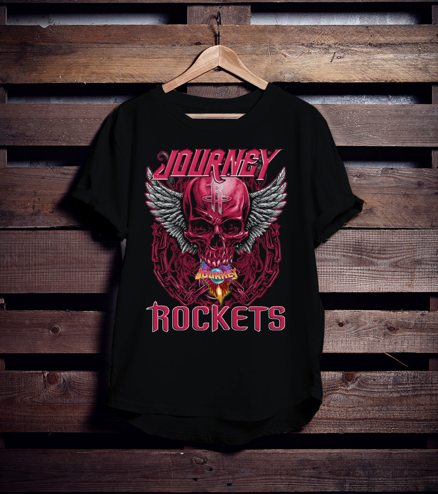 Journey Houston Rockets Skull Wings Flame T-Shirt