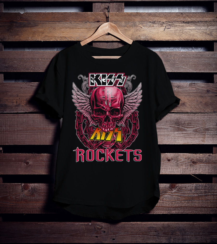 KISS Houston Rockets Skull Wings Rock Band T-Shirt