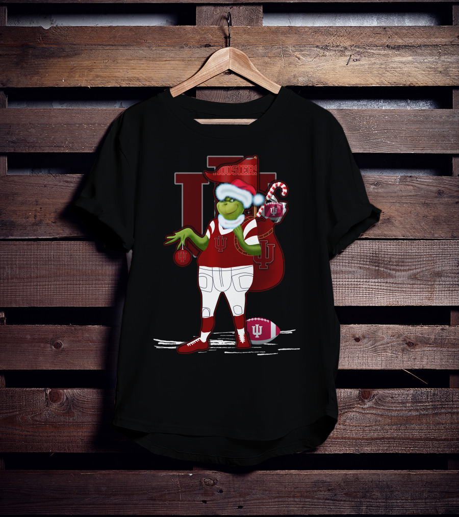 Grinchxmas Indiana Hoosiers Santa Sack Football T-Shirt