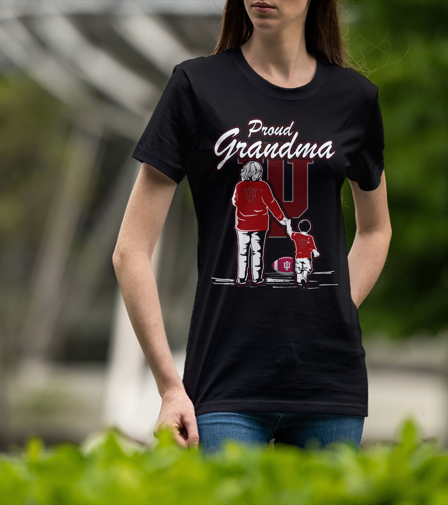 Proud Grandma Indiana Hoosiers IU Logo With Football T-Shirt