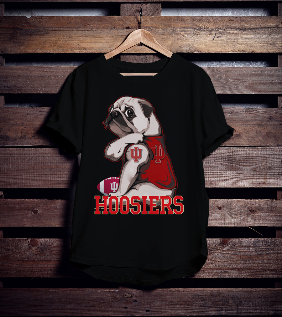Pug Wearing Indiana Hoosiers Football Jersey With IU T-Shirt