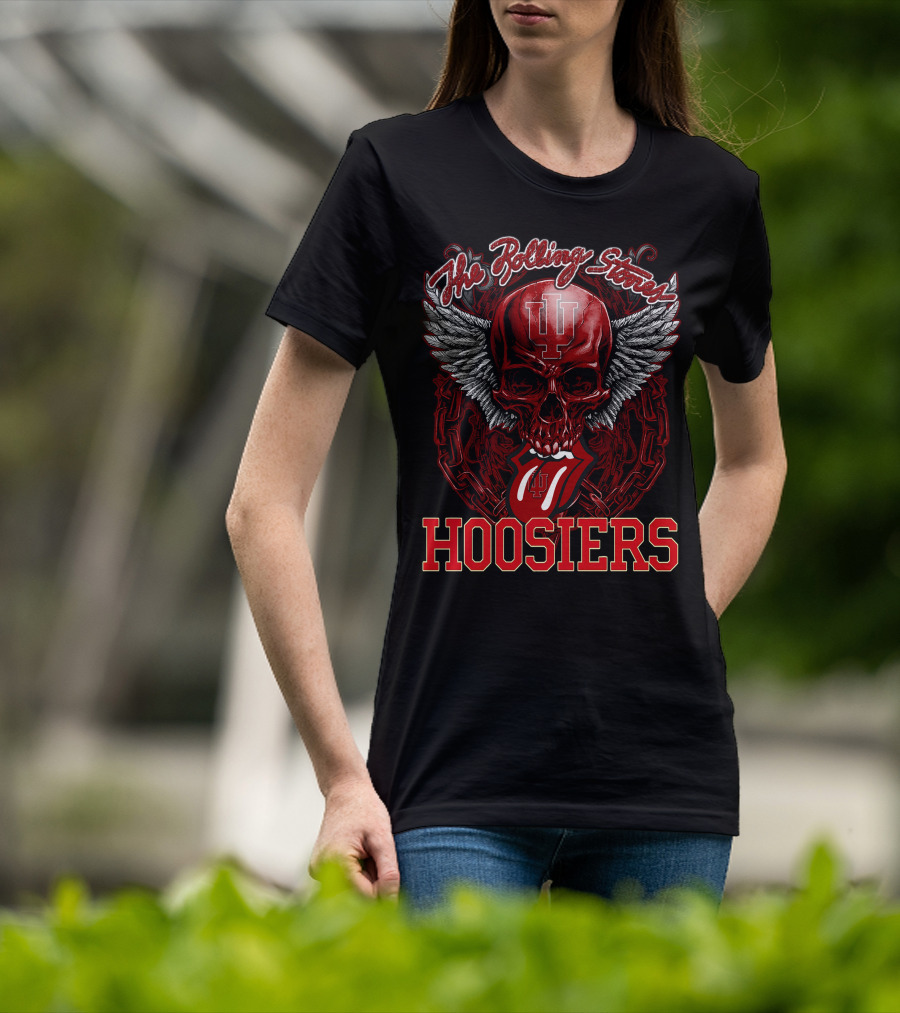 The Rolling Stones Indiana Hoosiers Skull Logo With Wings And Tongue T-Shirt