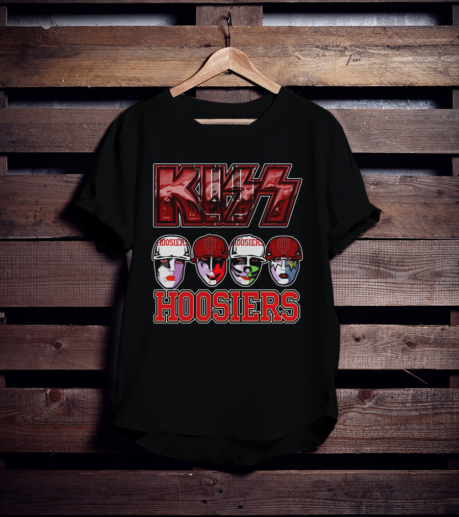Kiss Indiana Hoosiers Face Paint Band Member Heads With IU Hats T-Shirt