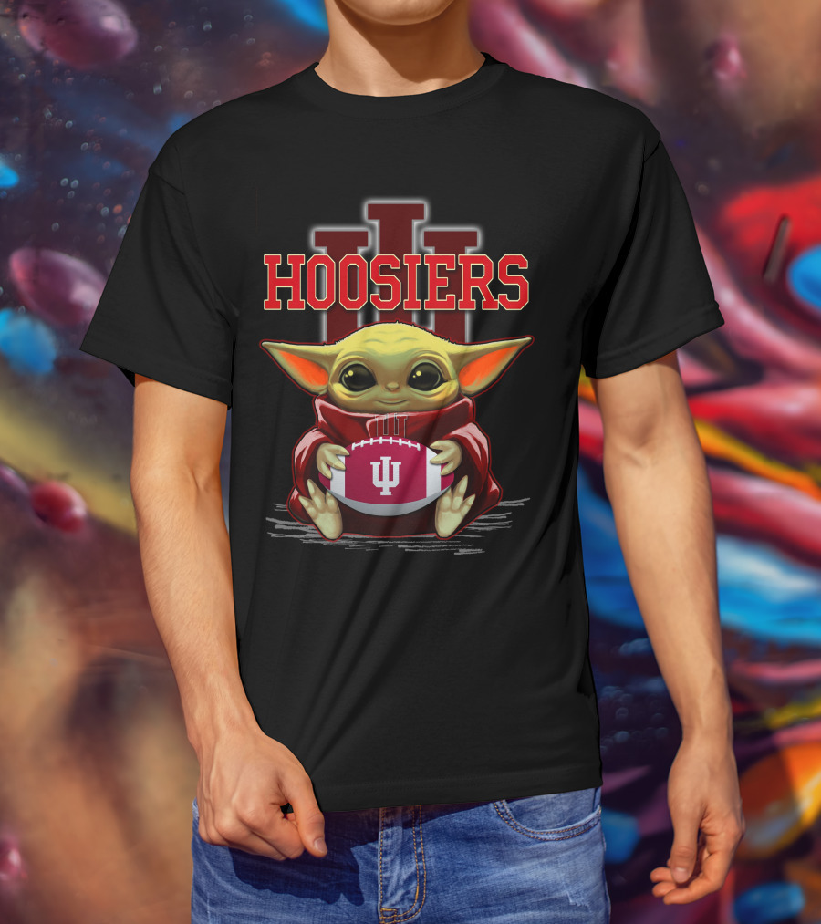 Yoda Holding Indiana Hoosiers Football With IU T-Shirt