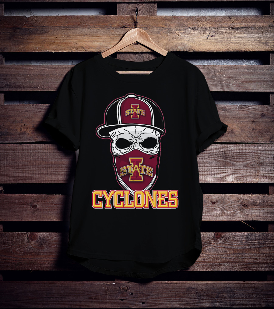 Skull Hat Iowa State Cyclones Logo Red And Yellow T-Shirt