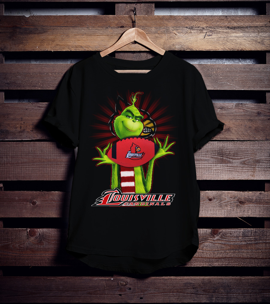 Grinch Holding Louisville Cardinals Football T-Shirt