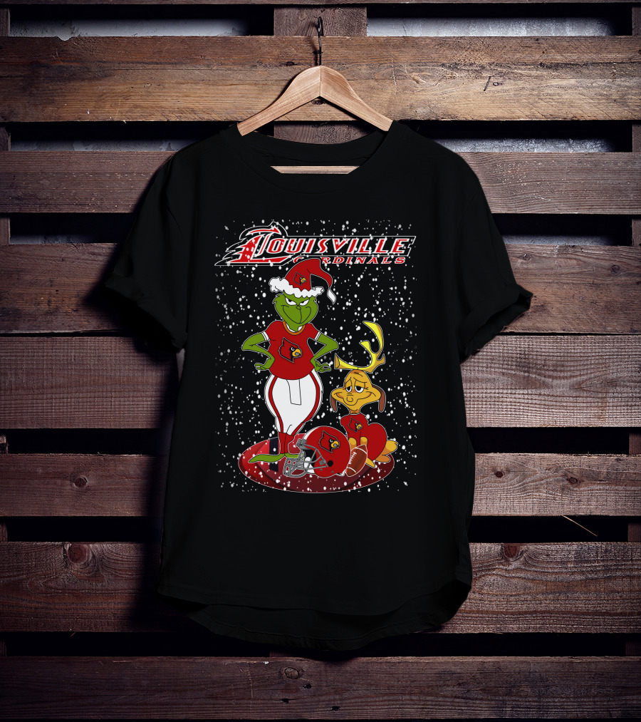 Grinchxmas Louisville Cardinals Football Snow Scene T-Shirt