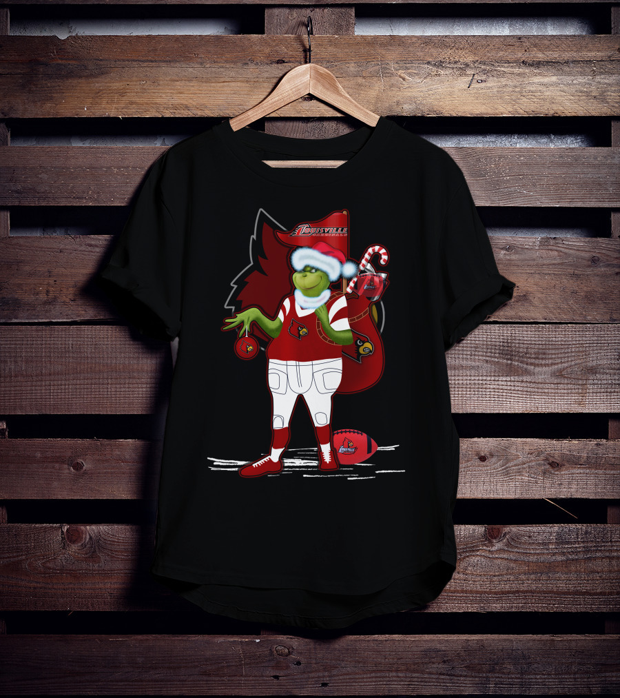 Grinchxmas Louisville Cardinals Holiday Football Character T-Shirt