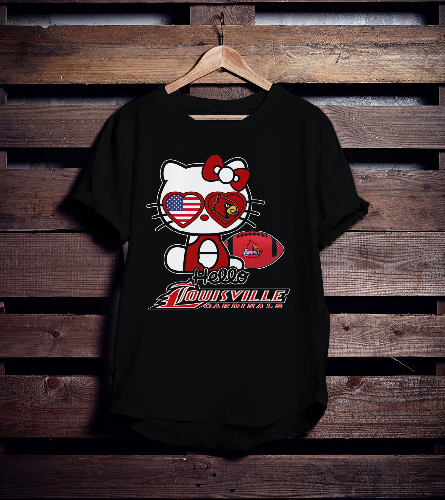 Hello Kitty American Flag Heart Eyes Louisville Cardinals Football T-Shirt