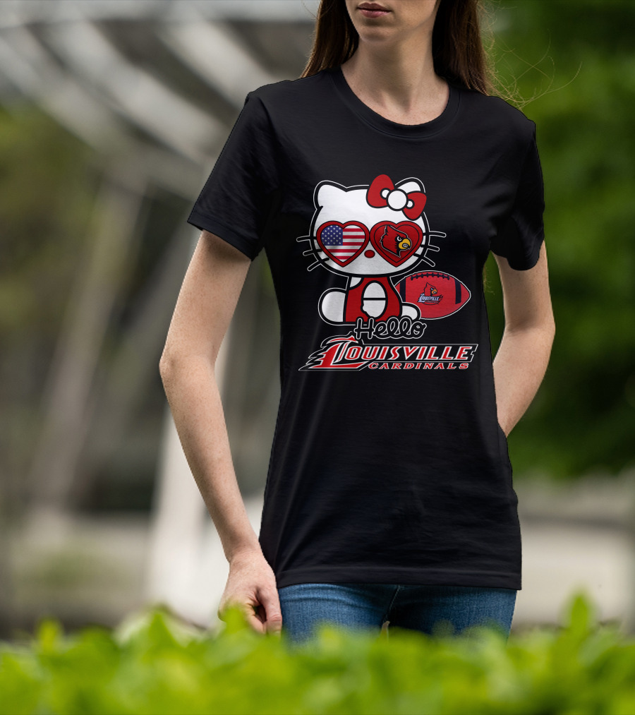 Hello Kitty American Flag Heart Eyes Louisville Cardinals Football T-Shirt