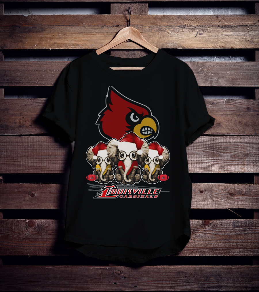 Santa Elephants Louisville Cardinals Christmas T-Shirt