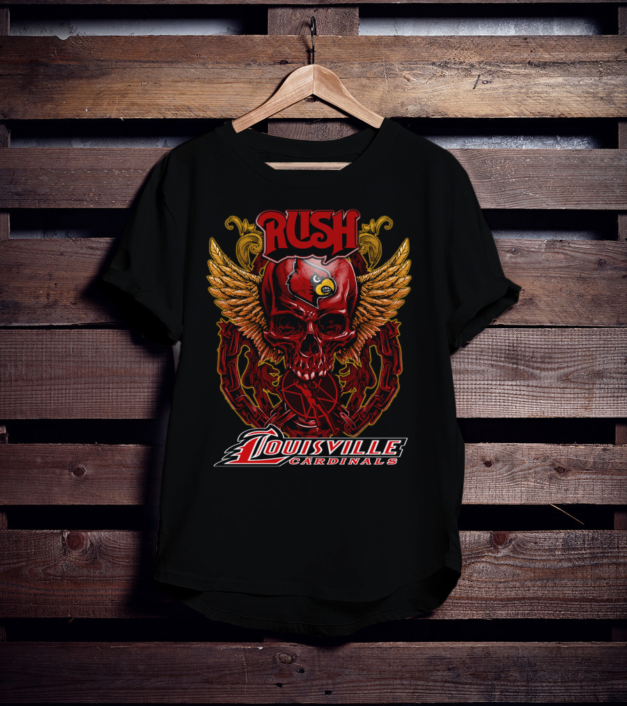Rush Louisville Cardinals Skull With Wings And Chain T-Shirt