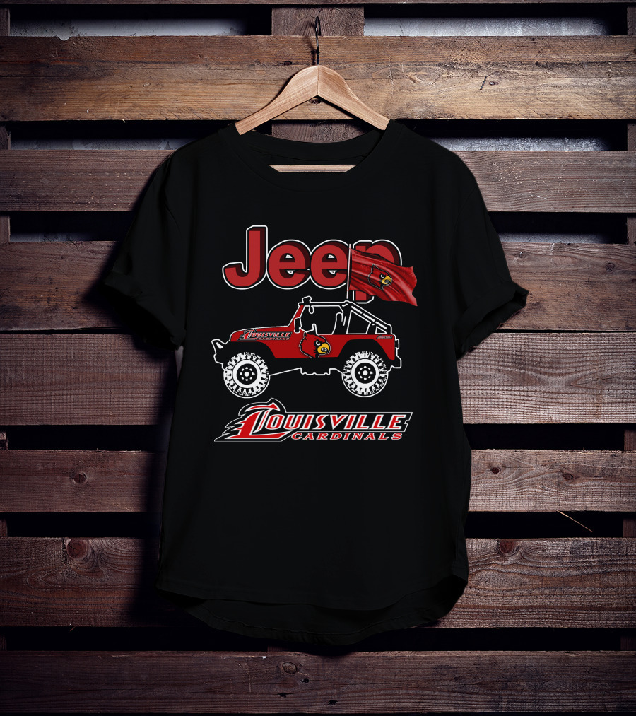 Jeep Louisville Cardinals Red Off-Road Vehicle With Cardinal Flag T-Shirt