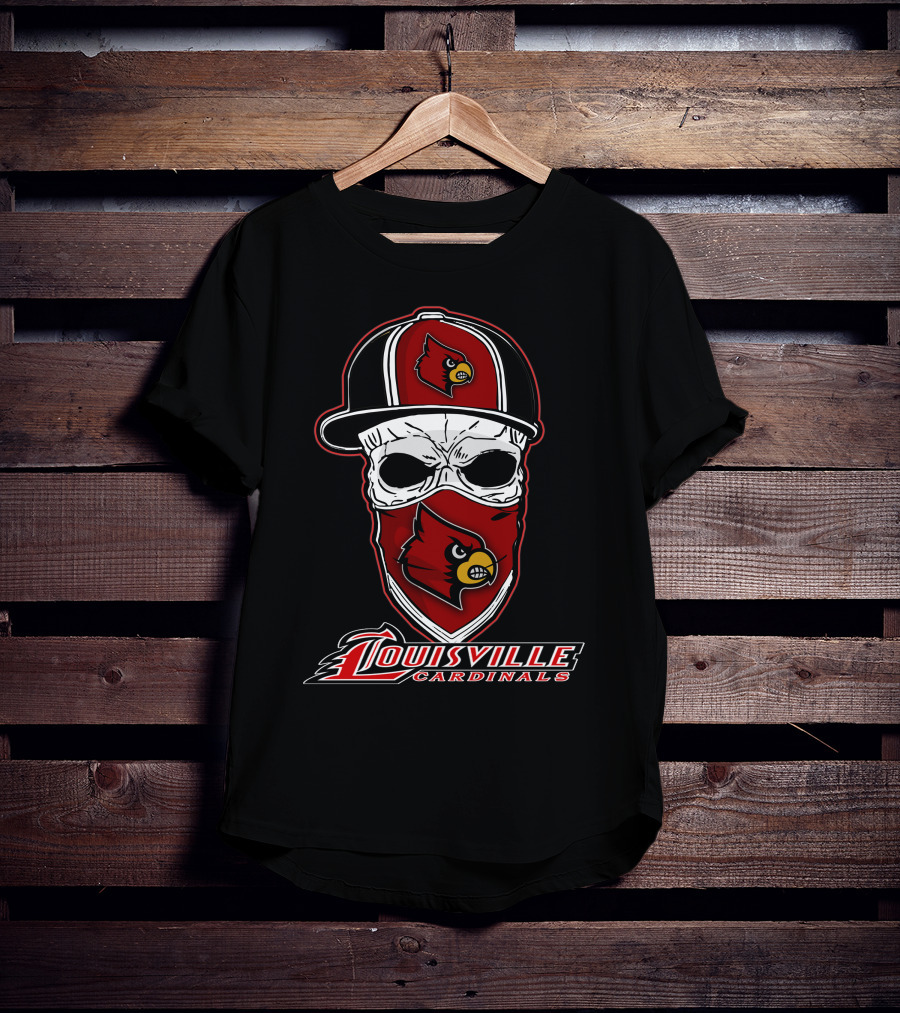 Louisville Cardinals Skull In Hat And Bandana T-Shirt