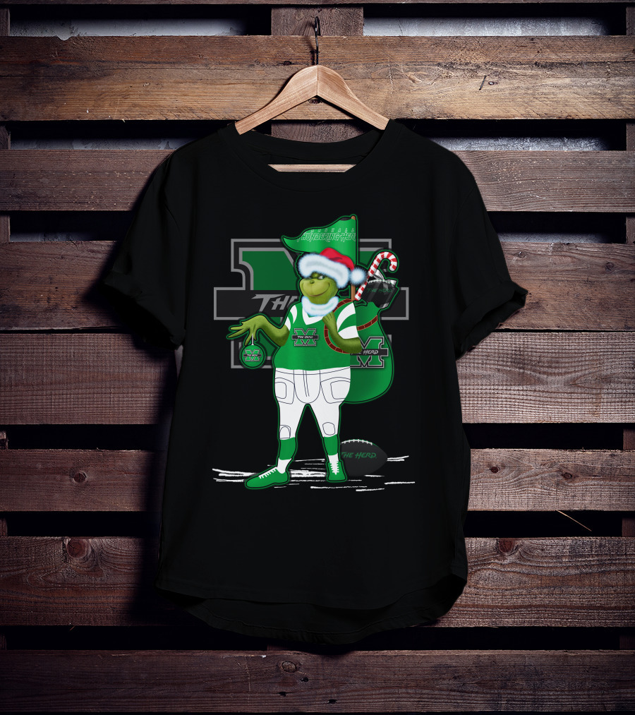 Grinchxmas Marshall Thundering Herd Holiday Football Spirit T-Shirt