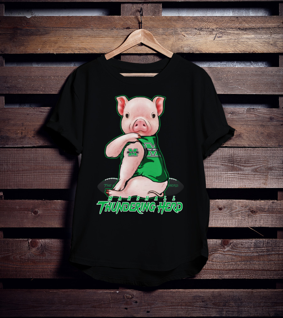 Marshall Thundering Herd Pig In Green Sports Jersey T-Shirt