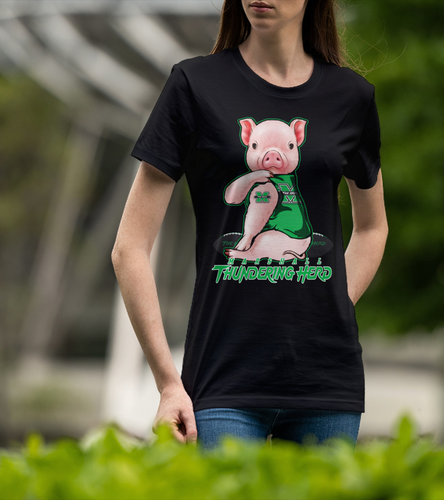 Marshall Thundering Herd Pig In Green Sports Jersey T-Shirt