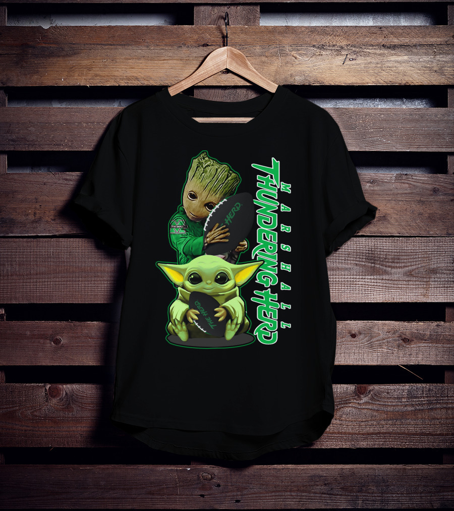 Marshall Thundering Herd Groot Baby Yoda Football T-Shirt