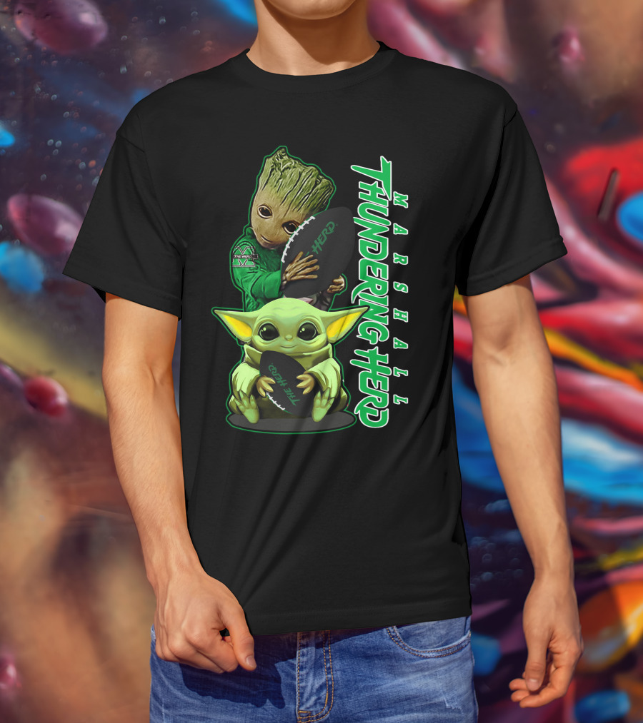 Marshall Thundering Herd Groot Baby Yoda Football T-Shirt