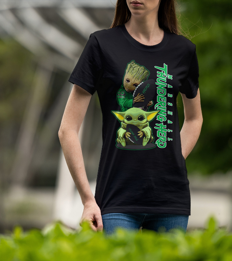 Marshall Thundering Herd Groot Baby Yoda Football T-Shirt