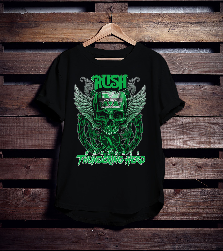 RUSH Marshall Thundering Herd The Herd Skull Winged T-Shirt
