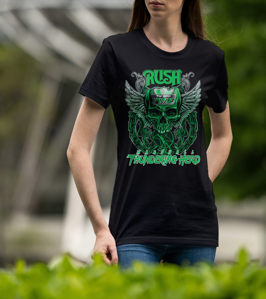 RUSH Marshall Thundering Herd The Herd Skull Winged T-Shirt