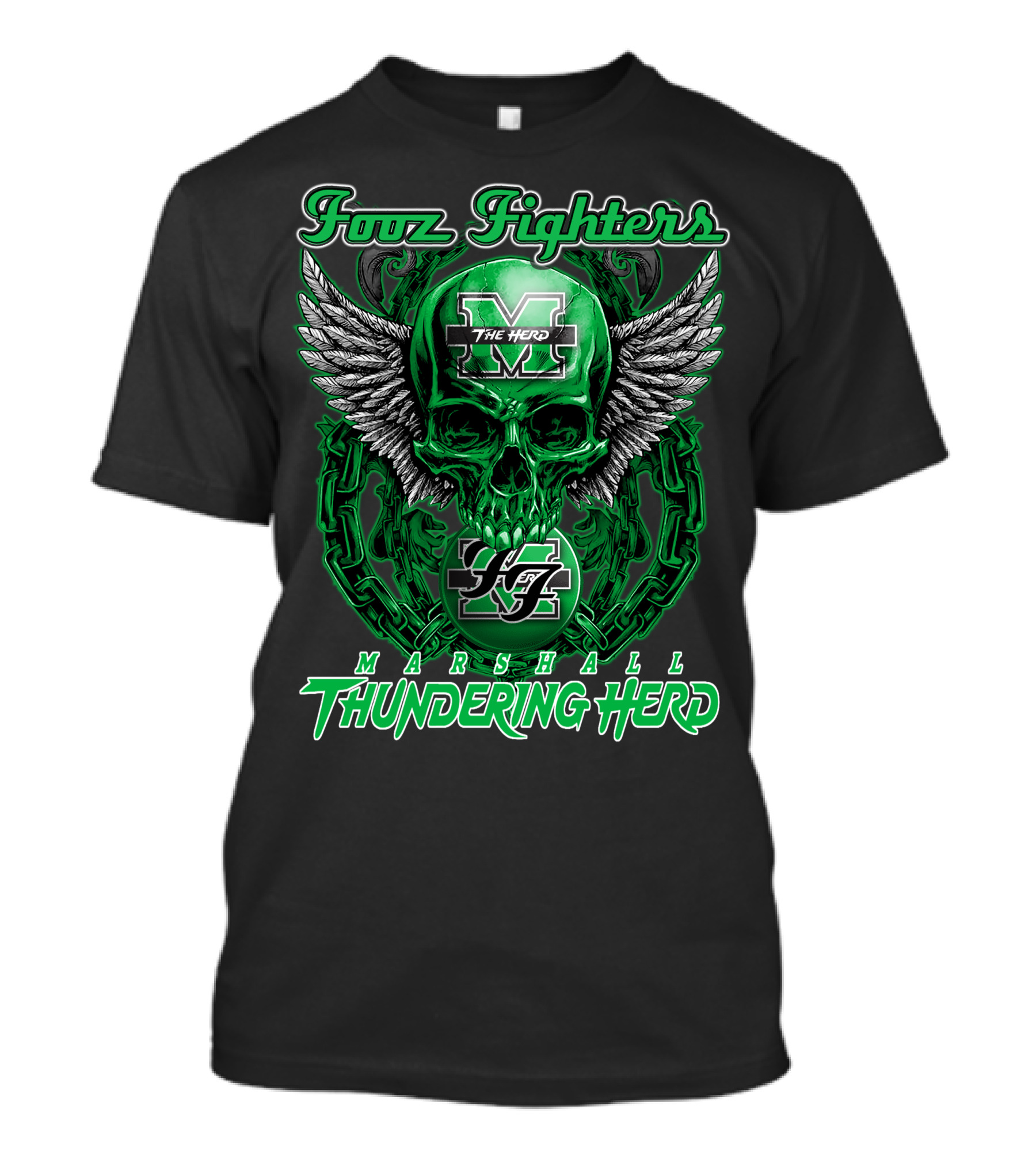 Fooz Fighters Marshall Thundering Herd The Herd Skull Wings Chain 92 T-Shirt