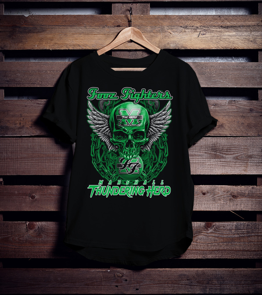 Fooz Fighters Marshall Thundering Herd The Herd Skull Wings Chain 92 T-Shirt