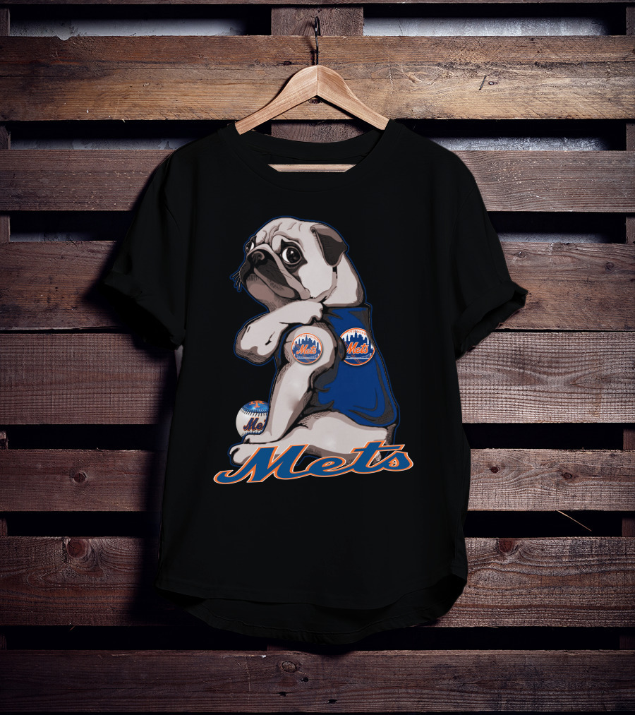 Pug Mets Baseball Team Mascot T-Shirt